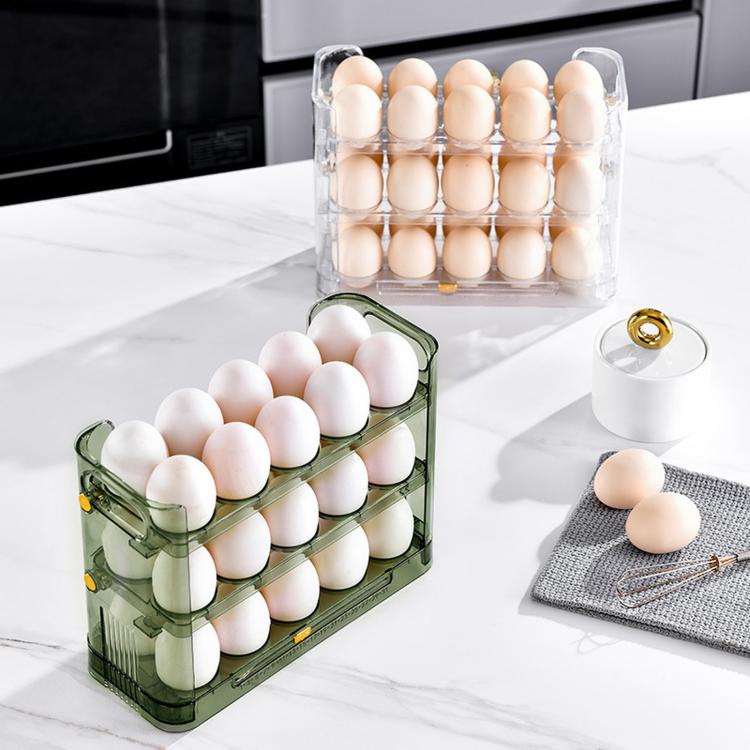 30 Eggs Holder for Refrigerator Door, 3-Tier Flip-Up Egg Storage Container with Sliding Date Tracker, Clear Space-Saving Egg Dispenser Rack(Transparent Green) - Image 2