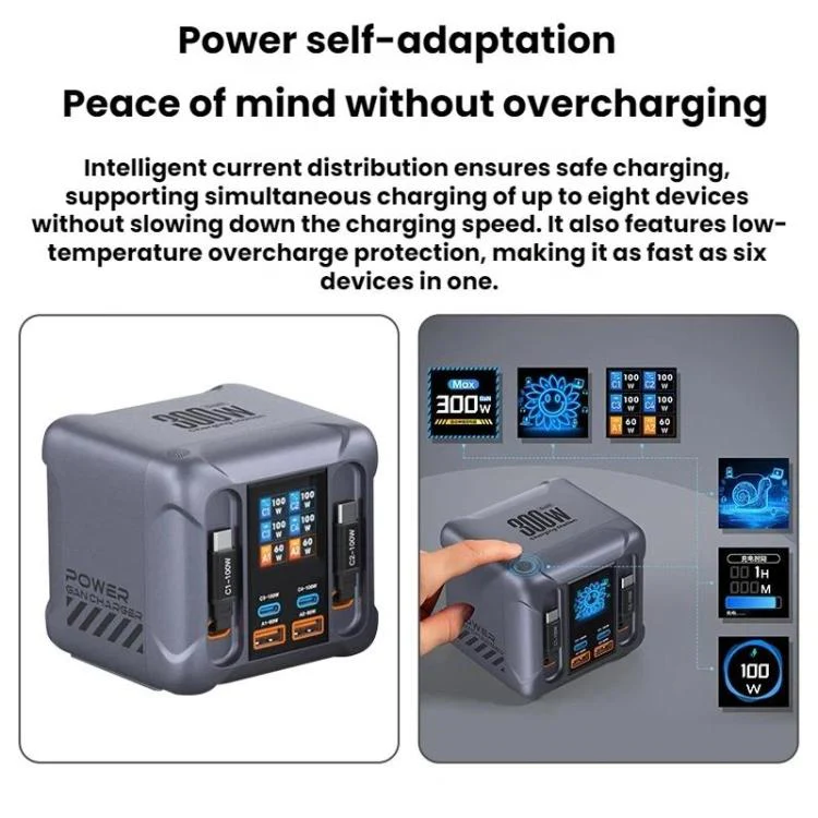 300W Multi-Port Charger with USB Socket and Built-in Cable(EU Plug) - Image 3