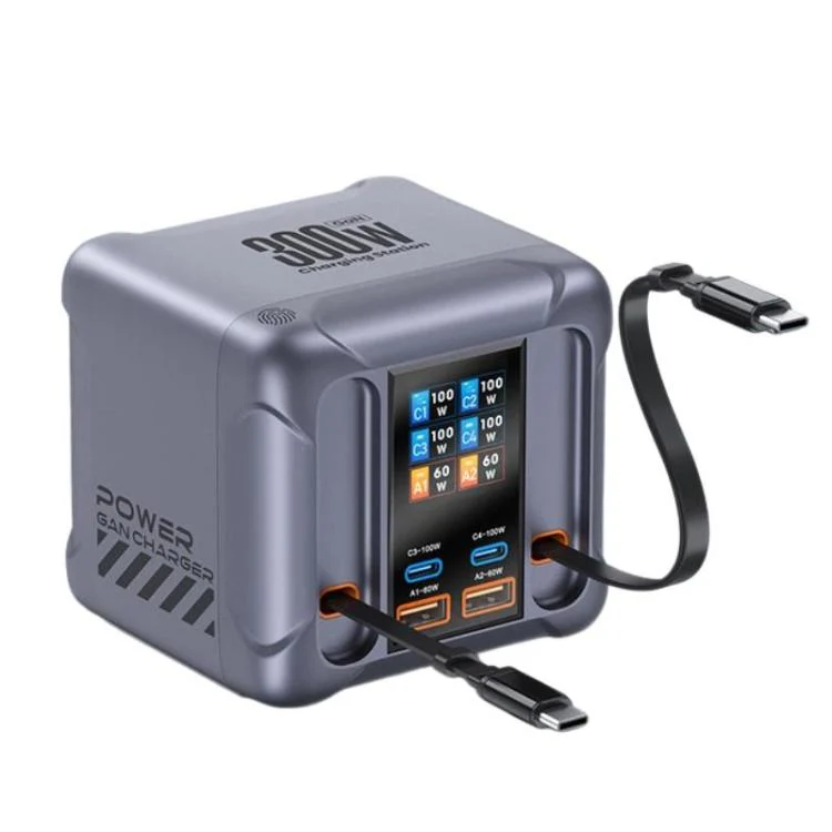 300W Multi-Port Charger with USB Socket and Built-in Cable(UK Plug)