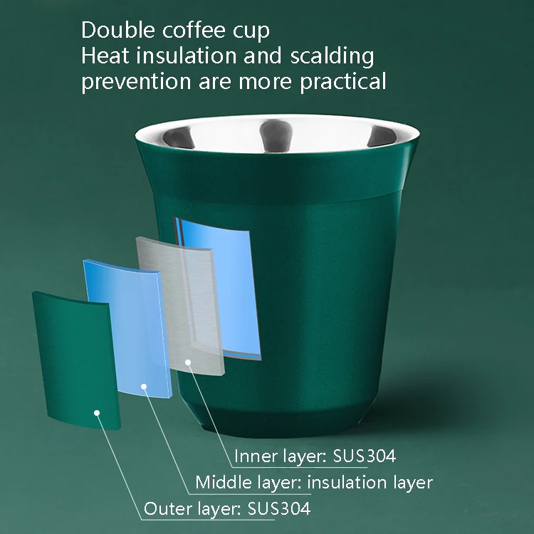 304 Stainless Steel Coffee Capsule Cup Double Insulation Coffee Cup, Style: Small Green - Image 3