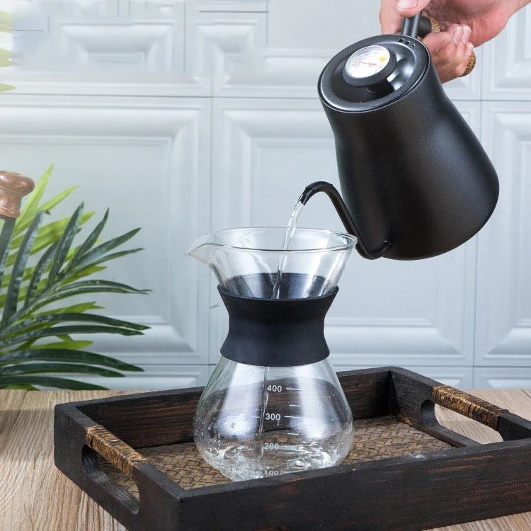 304 Stainless Steel Coffee Hand Pot Wooden Handle Coffee Pot Teflon Long-Mouth Slender Pot, Style: Without Thermometer - Image 2