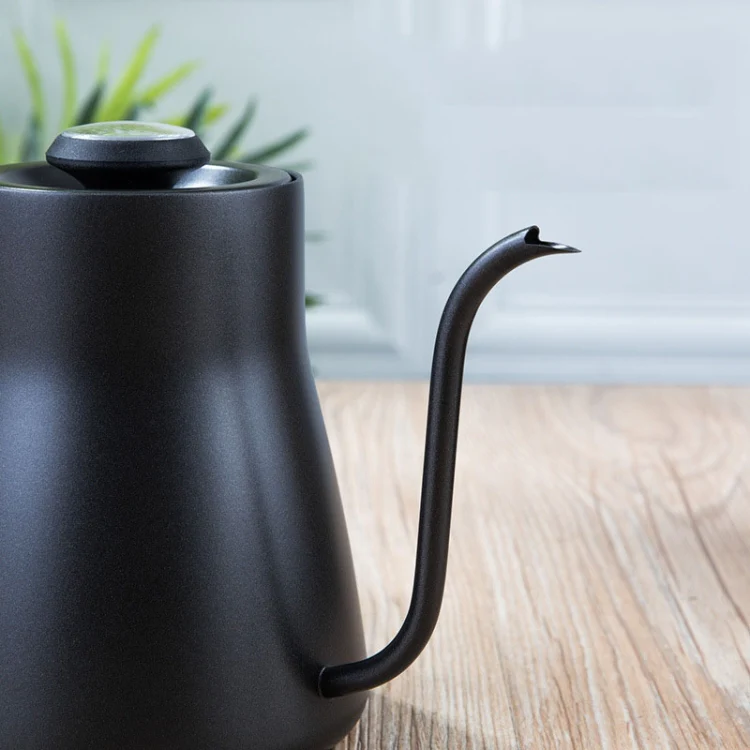 304 Stainless Steel Coffee Hand Pot Wooden Handle Coffee Pot Teflon Long-Mouth Slender Pot, Style: Without Thermometer - Image 5