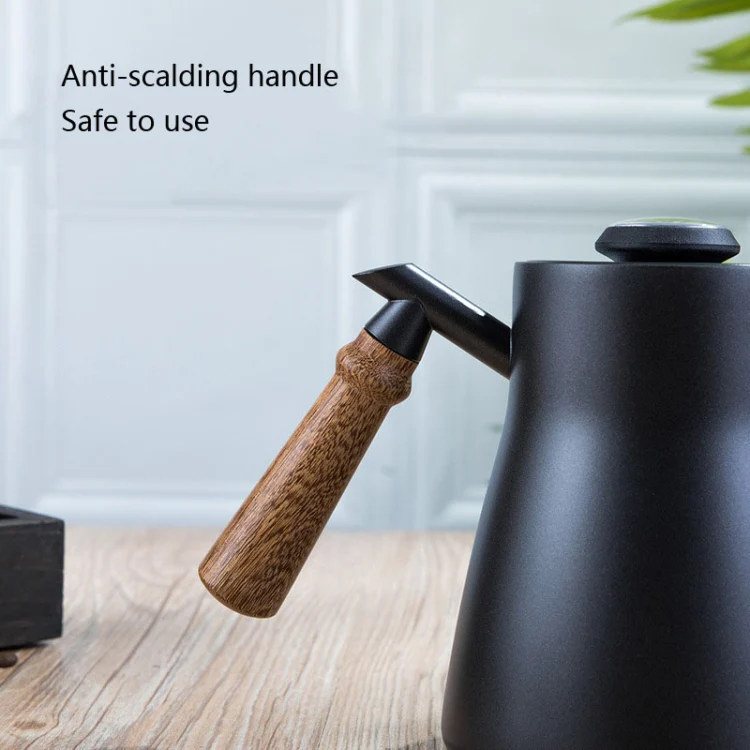 304 Stainless Steel Coffee Hand Pot Wooden Handle Coffee Pot Teflon Long-Mouth Slender Pot, Style: Without Thermometer - Image 6