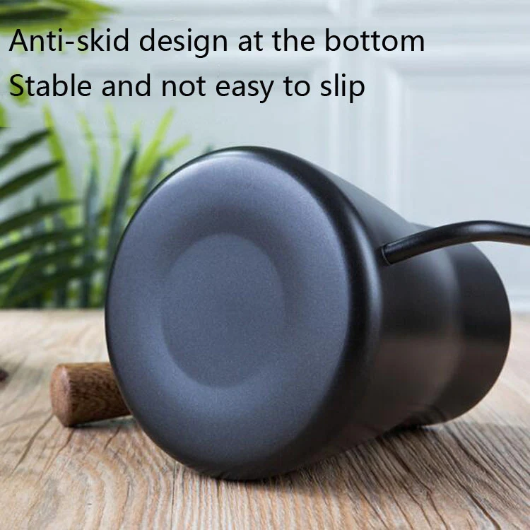 304 Stainless Steel Coffee Hand Pot Wooden Handle Coffee Pot Teflon Long-Mouth Slender Pot, Style: Without Thermometer - Image 7