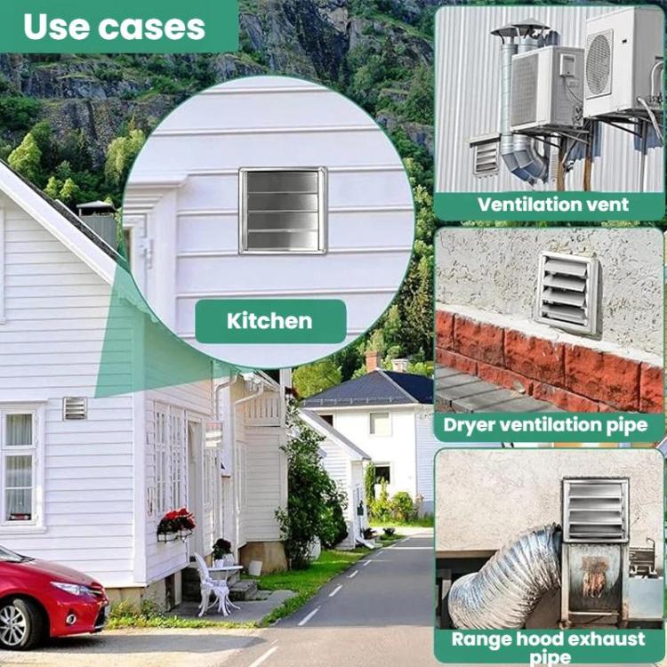 304 Stainless Steel Dryer Air Outlet Cover Outdoor Wall Grille Louver Cover, Size: 4-inch Without Insect Netting - Image 4