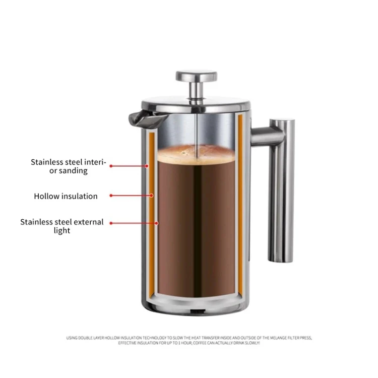 304 Stainless Steel French Pressure Coffee Pot Hand Made Tea Pot, Capacity:1000ml - Image 4