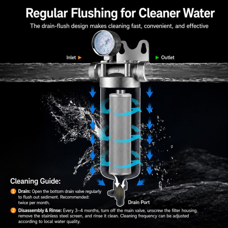 304 Stainless Steel Whole House Pre-Filter Water Purifier, Style:15-ton 1 inch Threaded Screw - Image 5