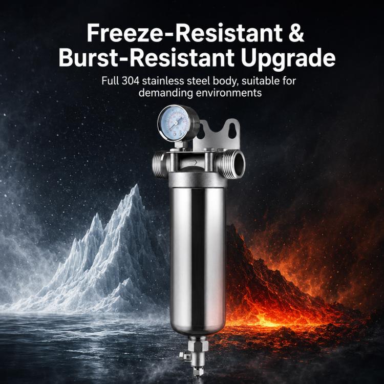 304 Stainless Steel Whole House Pre-Filter Water Purifier, Style:15-ton Threaded 4-point - Image 8