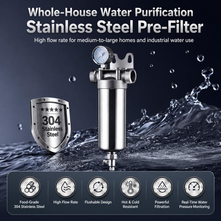 304 Stainless Steel Whole House Pre-Filter Water Purifier, Style:25-ton Clamp with 1.5 inch - Image 3