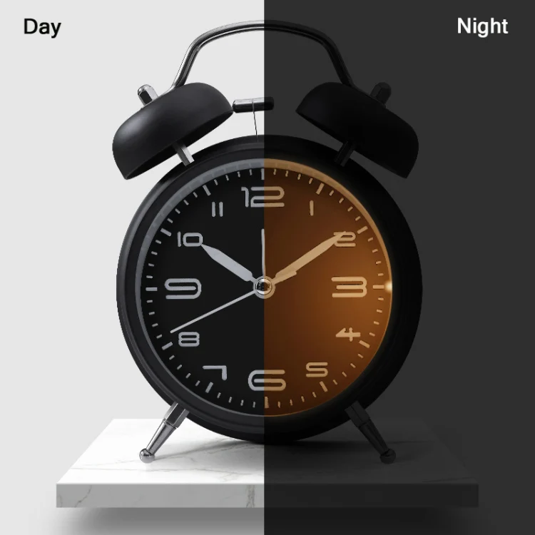 3304T Bedroom Bedside Multifunctional Bell Metal Alarm Clock With Night Light(Navy Blue) - Image 5