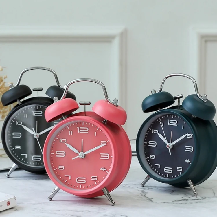 3304T Bedroom Bedside Multifunctional Bell Metal Alarm Clock With Night Light(Navy Blue) - Image 6