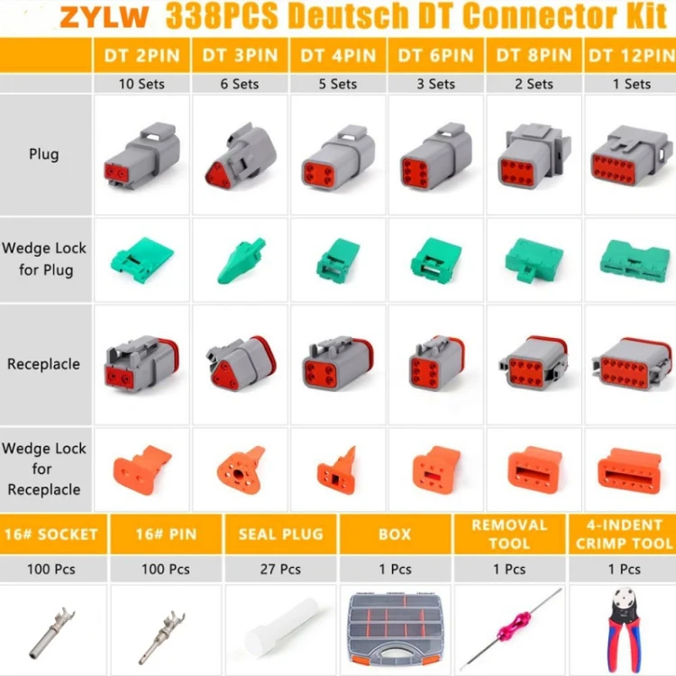 338pcs/Set DT Connector Kit Crimping Tool Set(2P/3P/4P/8P/6P/12P) - Image 2