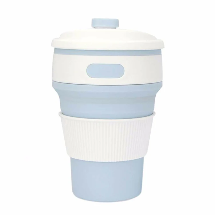 350ml Folding Portable Silicone Coffee Cup Multi-function Travel Cup (Baby Blue) - Image 2