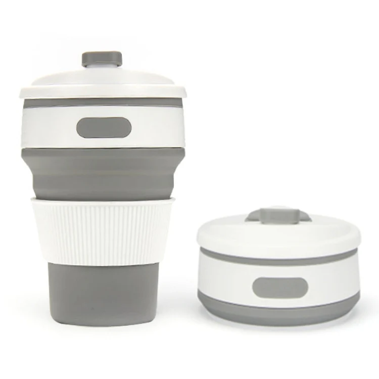 350ml Folding Portable Silicone Coffee Cup Multi-function Travel Cup (Grey)