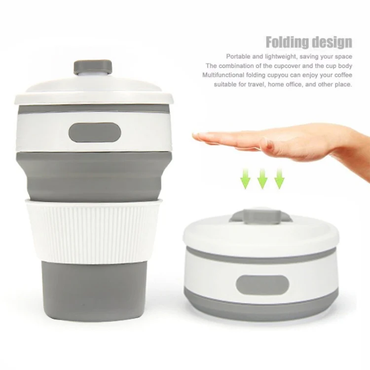 350ml Folding Portable Silicone Coffee Cup Multi-function Travel Cup (Grey) - Image 3