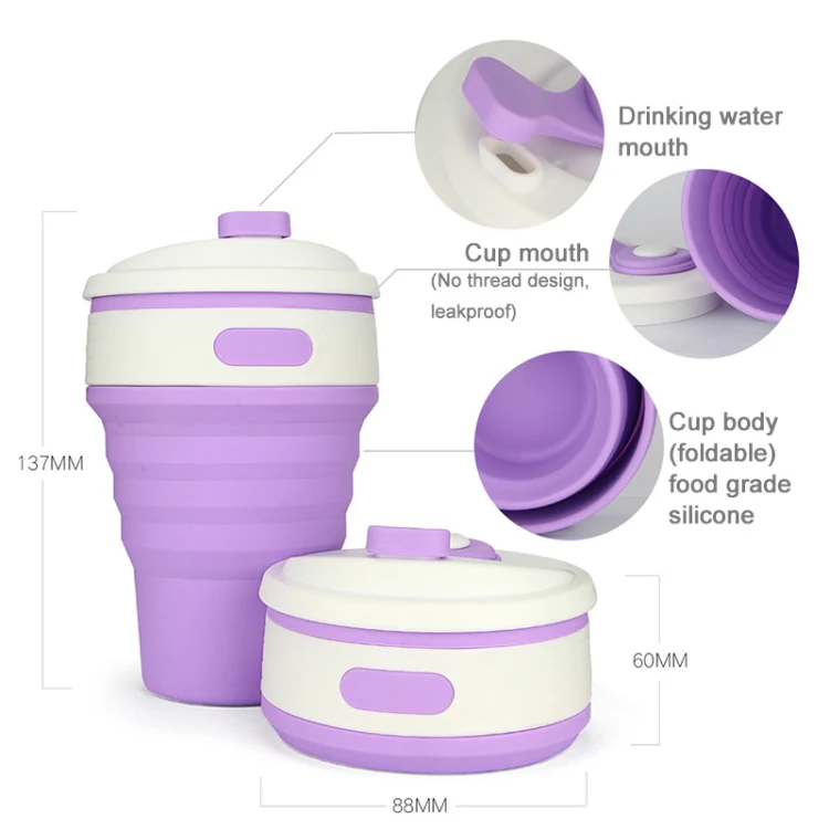 350ml Folding Portable Silicone Coffee Cup Multi-function Travel Cup (Grey) - Image 4