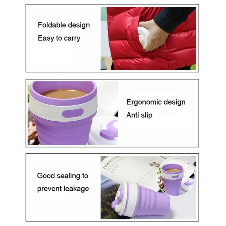 350ml Folding Portable Silicone Coffee Cup Multi-function Travel Cup (Grey) - Image 5