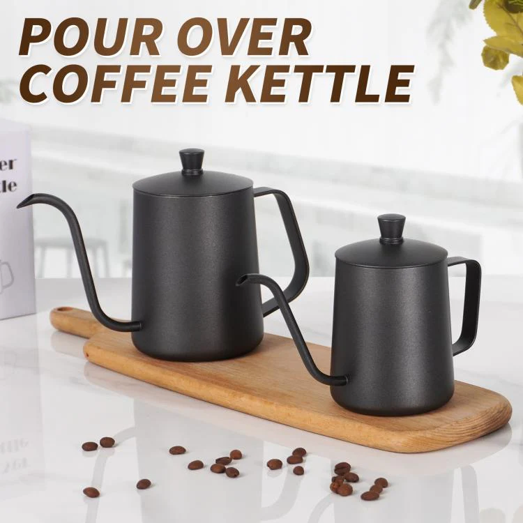 350ml Swan-Necked Narrow-Mouth Stainless Steel Pour-Over Coffee Pot with Lid(Silver) - Image 2