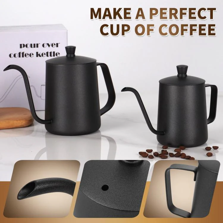 350ml Swan-Necked Narrow-Mouth Stainless Steel Pour-Over Coffee Pot with Lid(White) - Image 4