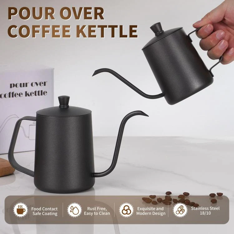 350ml Swan-Necked Narrow-Mouth Stainless Steel Pour-Over Coffee Pot with Lid(White) - Image 5