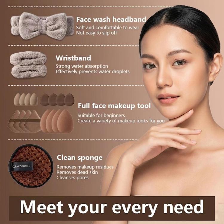 35pcs /Set Makeup Facial Cleansing Puff Makeup Tool Set, Color: Brown - Image 6