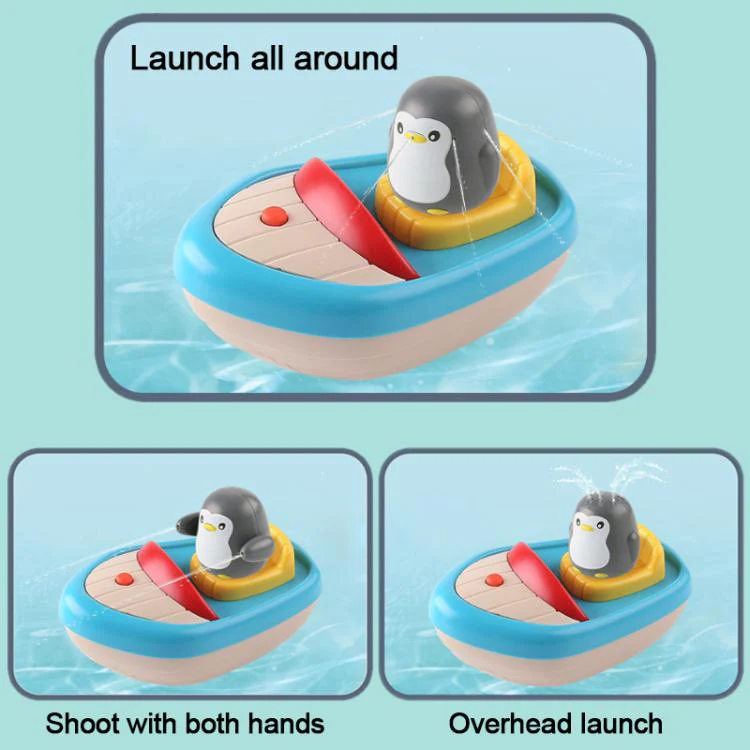 360-degree Rotating Electric Water-spraying Penguin Boat Children Bath Toy - Image 3