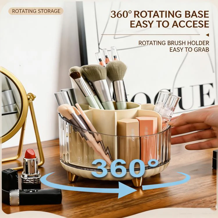 360-degree Rotating Makeup Organizer for Vanity Multi-Grid Spinning Cosmetic Storage Box for Brushes, Lipsticks and Skincare(Champagne) - Image 2