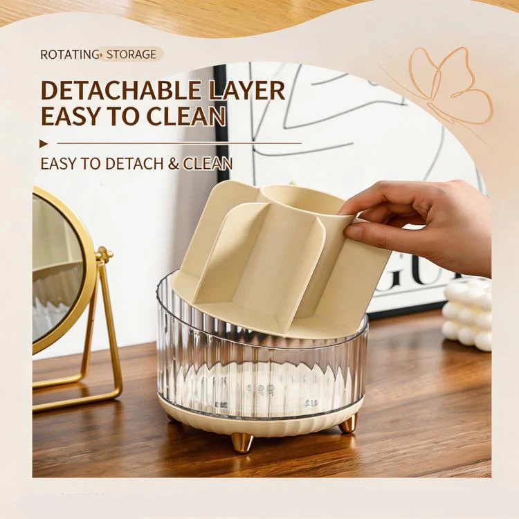 360-degree Rotating Makeup Organizer for Vanity Multi-Grid Spinning Cosmetic Storage Box for Brushes, Lipsticks and Skincare(Champagne) - Image 4