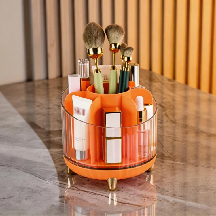 360-degree Rotating Makeup Organizer for Vanity Multi-Grid Spinning Cosmetic Storage Box for Brushes, Lipsticks and Skincare(Red)
