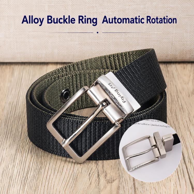 360 Degree Rotating Pin Buckle Belt Men Casual Nylon Alloy Belt, Length: 105cm(Army Green Khaki) - Image 2