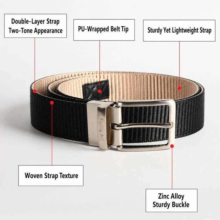 360 Degree Rotating Pin Buckle Belt Men Casual Nylon Alloy Belt, Length: 105cm(Black Khaki) - Image 4