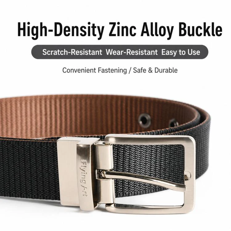 360 Degree Rotating Pin Buckle Belt Men Casual Nylon Alloy Belt, Length: 105cm(Brown Khaki) - Image 8