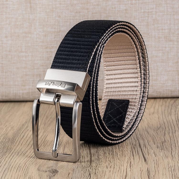 360 Degree Rotating Pin Buckle Belt Men Casual Nylon Alloy Belt, Length: 115cm(Black Apricot)