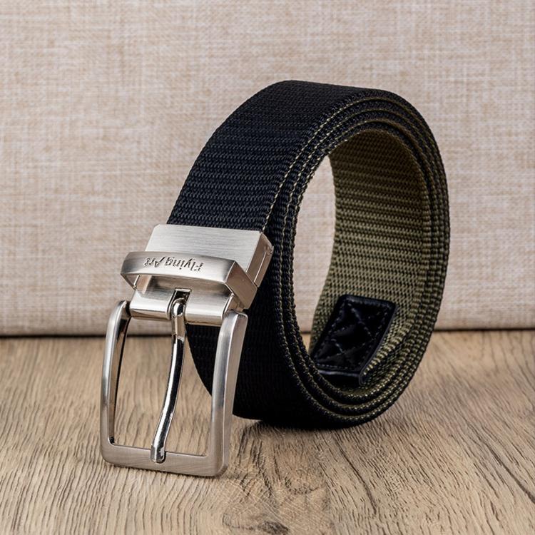 360 Degree Rotating Pin Buckle Belt Men Casual Nylon Alloy Belt, Length: 125cm(Black Army Green)