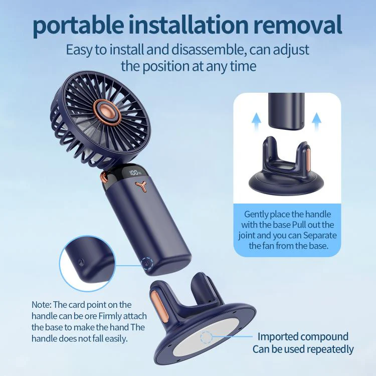 360-Degree Rotation Foldable Handheld Desk Fan Wall Mounted Rechargeable Portable Mini Fan(Green) - Image 3