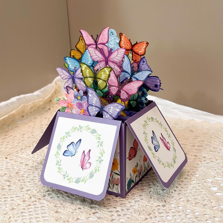 3D Pop-Up Box Butterfly Greeting Card Purple Butterfly Blessing Card - Image 3