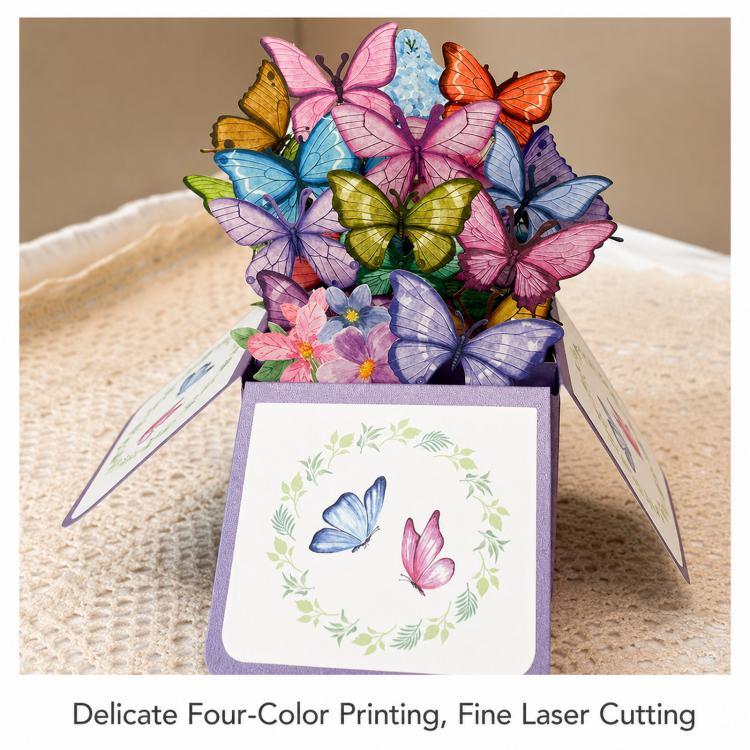 3D Pop-Up Box Butterfly Greeting Card Purple Butterfly Blessing Card - Image 4
