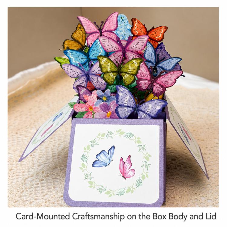 3D Pop-Up Box Butterfly Greeting Card Purple Butterfly Blessing Card - Image 5