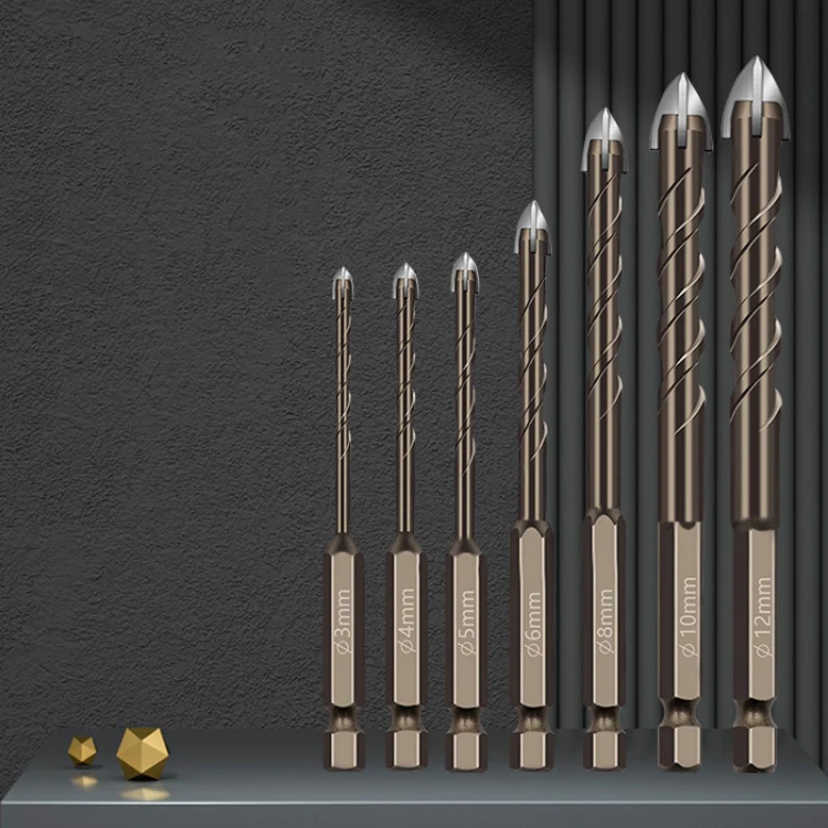 3mm Hexagonal Shank Spiral Flute Cross Alloy Drill Bits Glass Tile Four Edge Drivers - Image 2