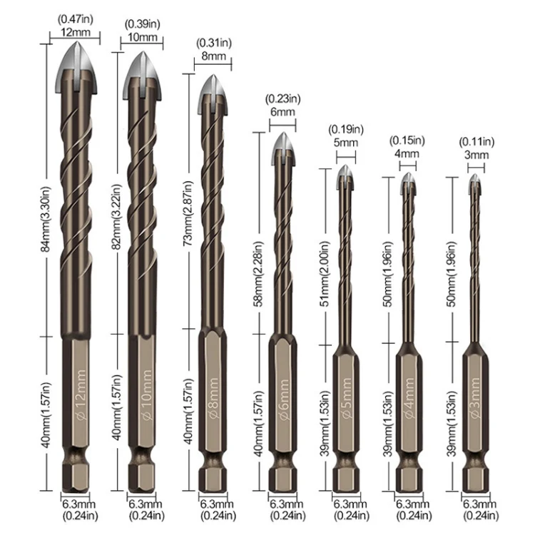 3mm Hexagonal Shank Spiral Flute Cross Alloy Drill Bits Glass Tile Four Edge Drivers - Image 3