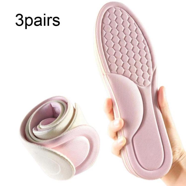 3pairs Odor-Resistant Breathable Ultra-Soft Sports Insoles, Size: 41-42(Pink)
