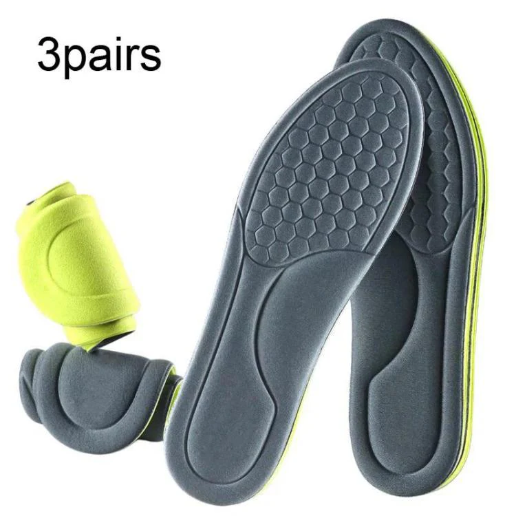 3pairs Odor-Resistant Breathable Ultra-Soft Sports Insoles, Size: 43-44(Dark Gray Green Sole)