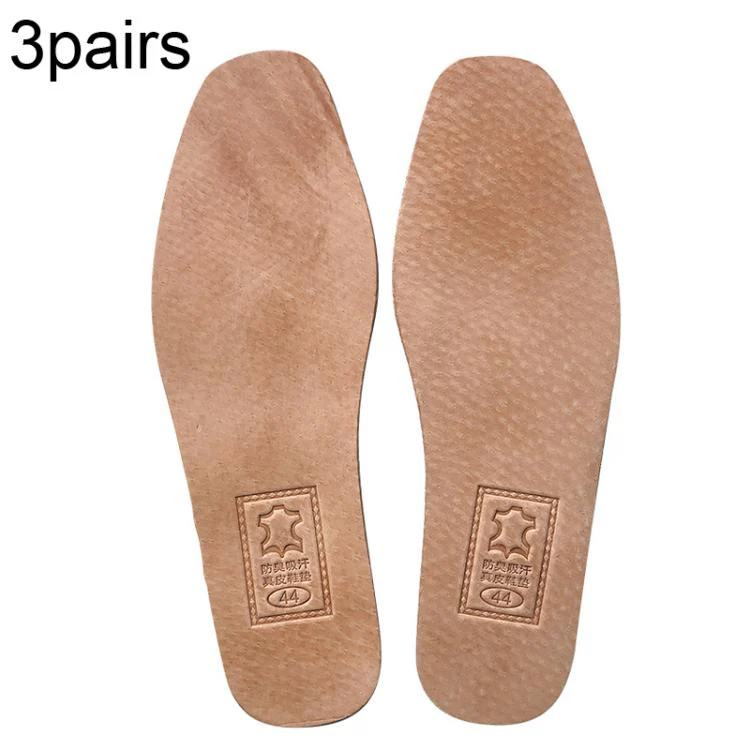 3pairs Shock-Absorbing Thickened Sweat-Absorbing Breathable Cowhide Leather Insoles, Size: 42