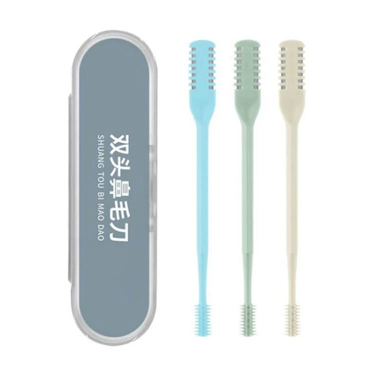 3pcs/Pack 360 Degree Rotating Double Blade Design Double Head Nose Hair Razor(Creamy Yellow+Blue+Green)
