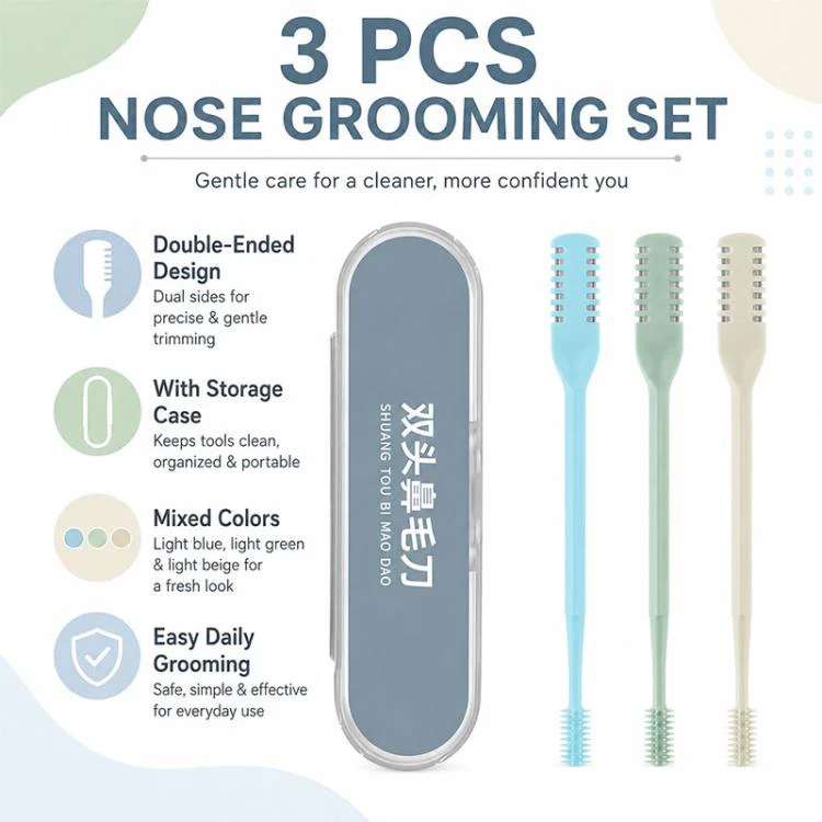 3pcs/Pack 360 Degree Rotating Double Blade Design Double Head Nose Hair Razor(Creamy Yellow+Blue+Green) - Image 2