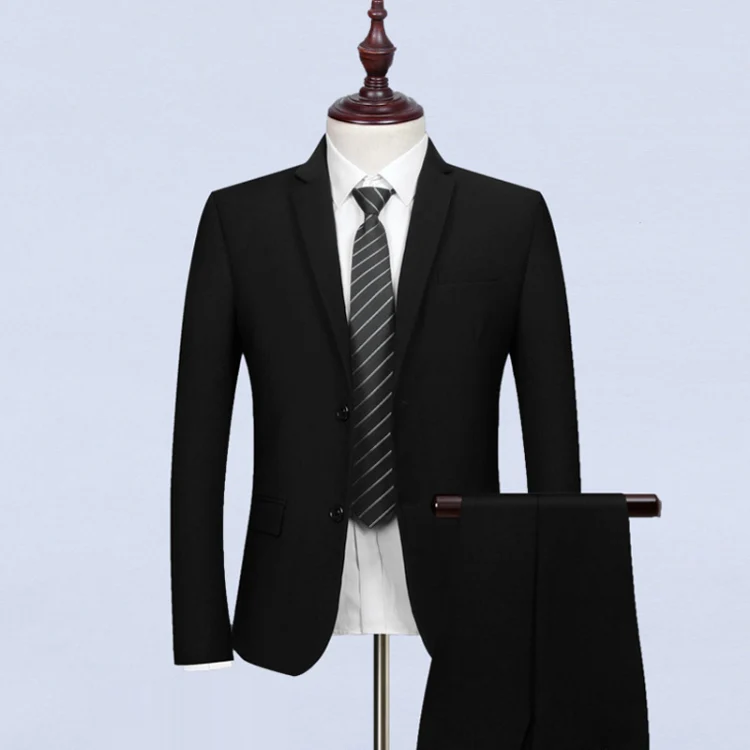 3pcs /Set Men Formal Business Suit Blazers Wedding Dress Groom Group Suits, Size: L(2 Button Black Jacket+Shirt+Pants) - Image 3