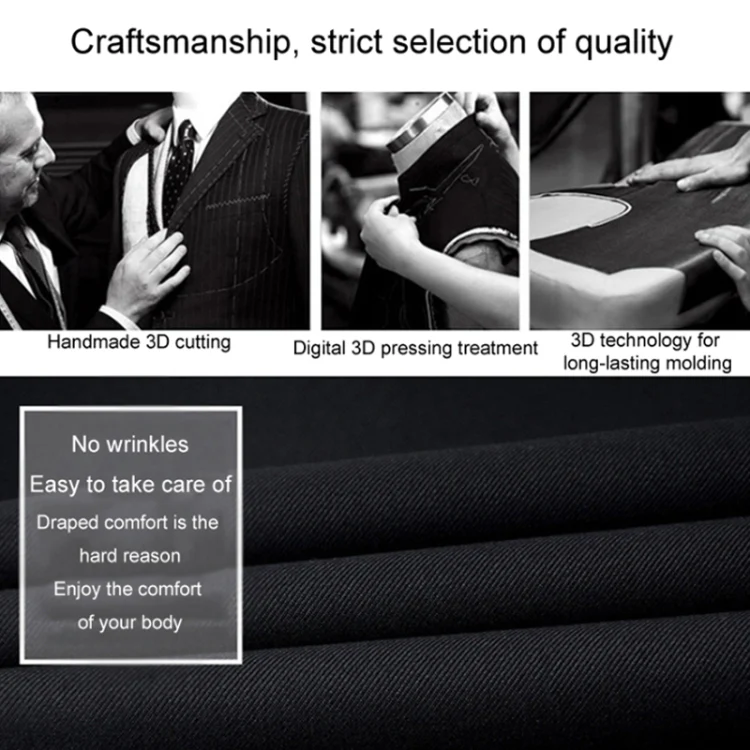 3pcs /Set Men Formal Business Suit Blazers Wedding Dress Groom Group Suits, Size: L(2 Button Black Jacket+Shirt+Pants) - Image 8
