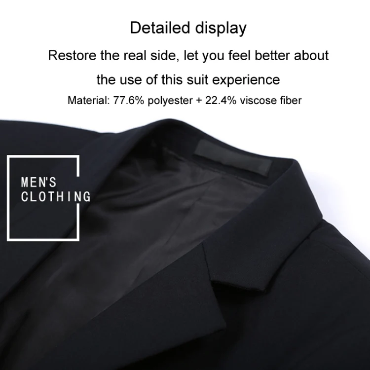 3pcs /Set Men Formal Business Suit Blazers Wedding Dress Groom Group Suits, Size: S(1 Button Navy Jacket+Shirt+Pants) - Image 5