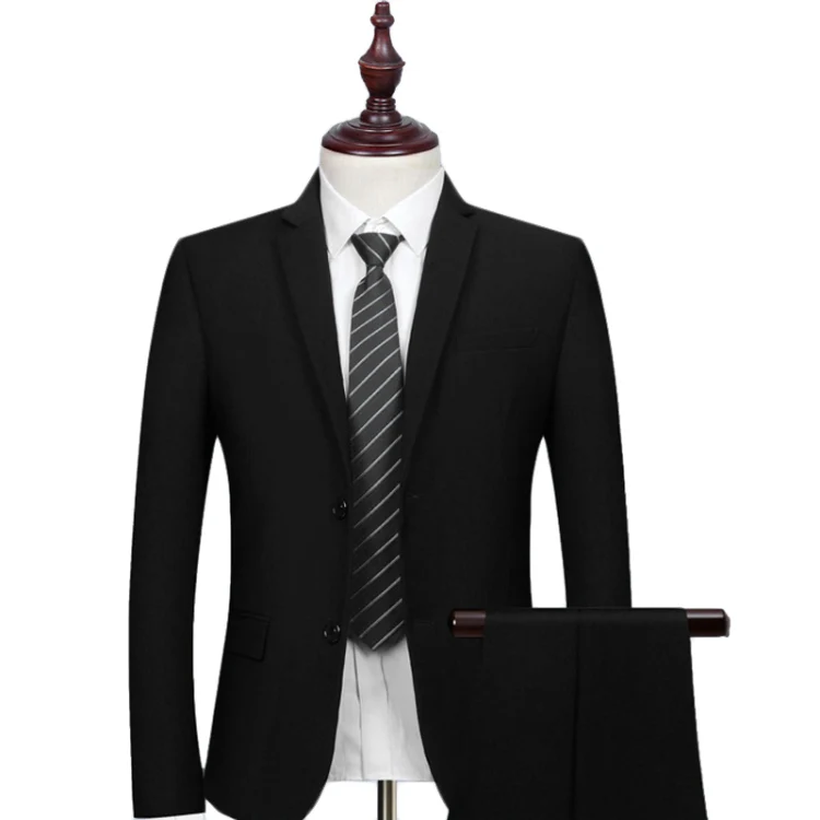 3pcs /Set Men Formal Business Suit Blazers Wedding Dress Groom Group Suits, Size: XXL(2 Button Black Jacket+Vest+Pants)