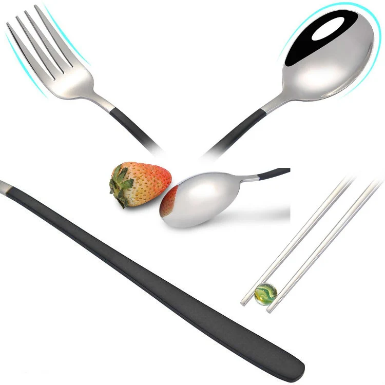 3pcs / Set Portable Stainless Steel Tableware Creative Set Chopsticks Spoon Fork Gift, Color:Pink - Image 4